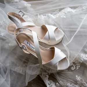 Nina Jinjer Ivory Luster Satin Women's Wedge Shoes